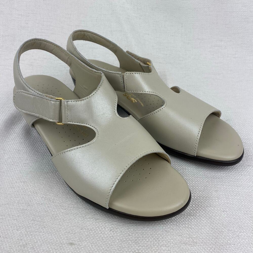 SAS 8N Suntimer Heel Strap Slingback Sandals Tripad Comfort Pearl Beige Leather